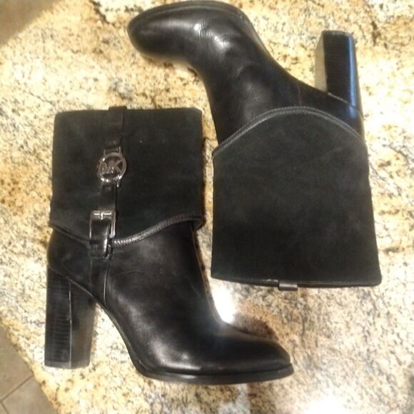 Michael Kors Signature Black Leather Ankle Suede Fulton Harness Boots Sz 10 M - Picture 9 of 13